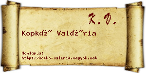 Kopkó Valéria névjegykártya